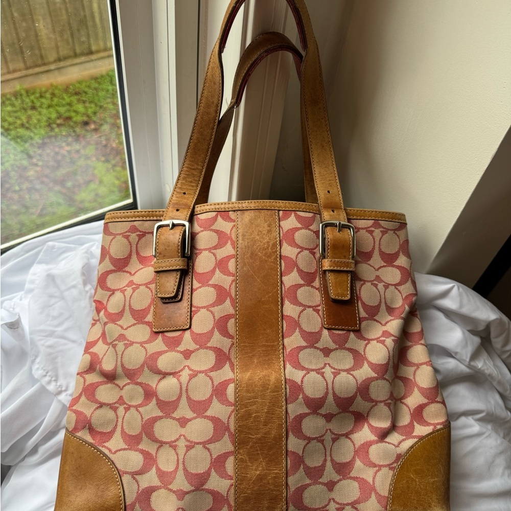 Coach Tan and Pink Signature Tote